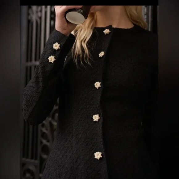 NEW Tweed Pearl Button Detail Dress Black - M - Picture 4 of 10